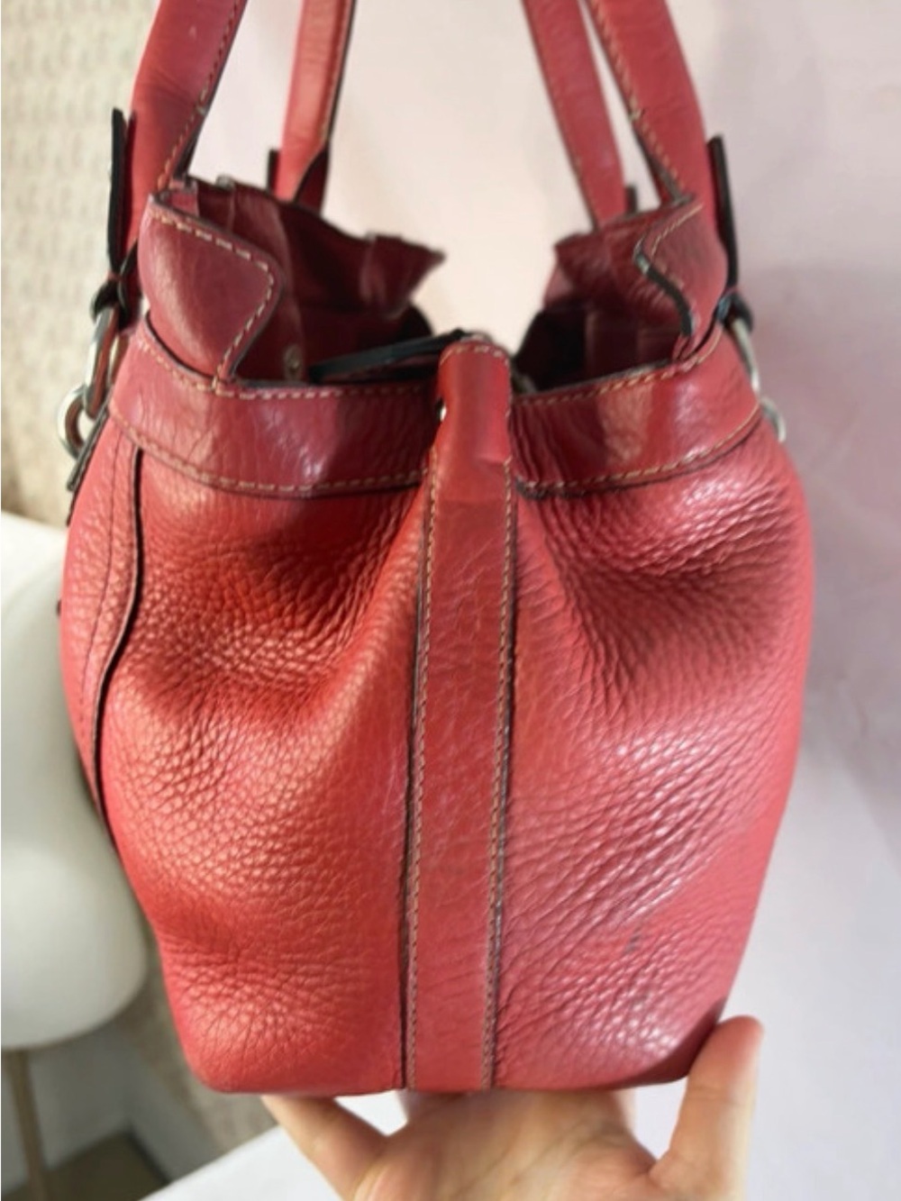 Coach Red Leather Shoulder Bag with Silver Hardware - Picture 3 of 12